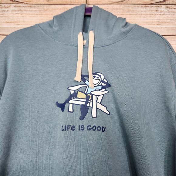 NWT Life Is Good Men's Hoodie M Sweatshirt Chair Relaxing Light Blue Pockets - Picture 2 of 16